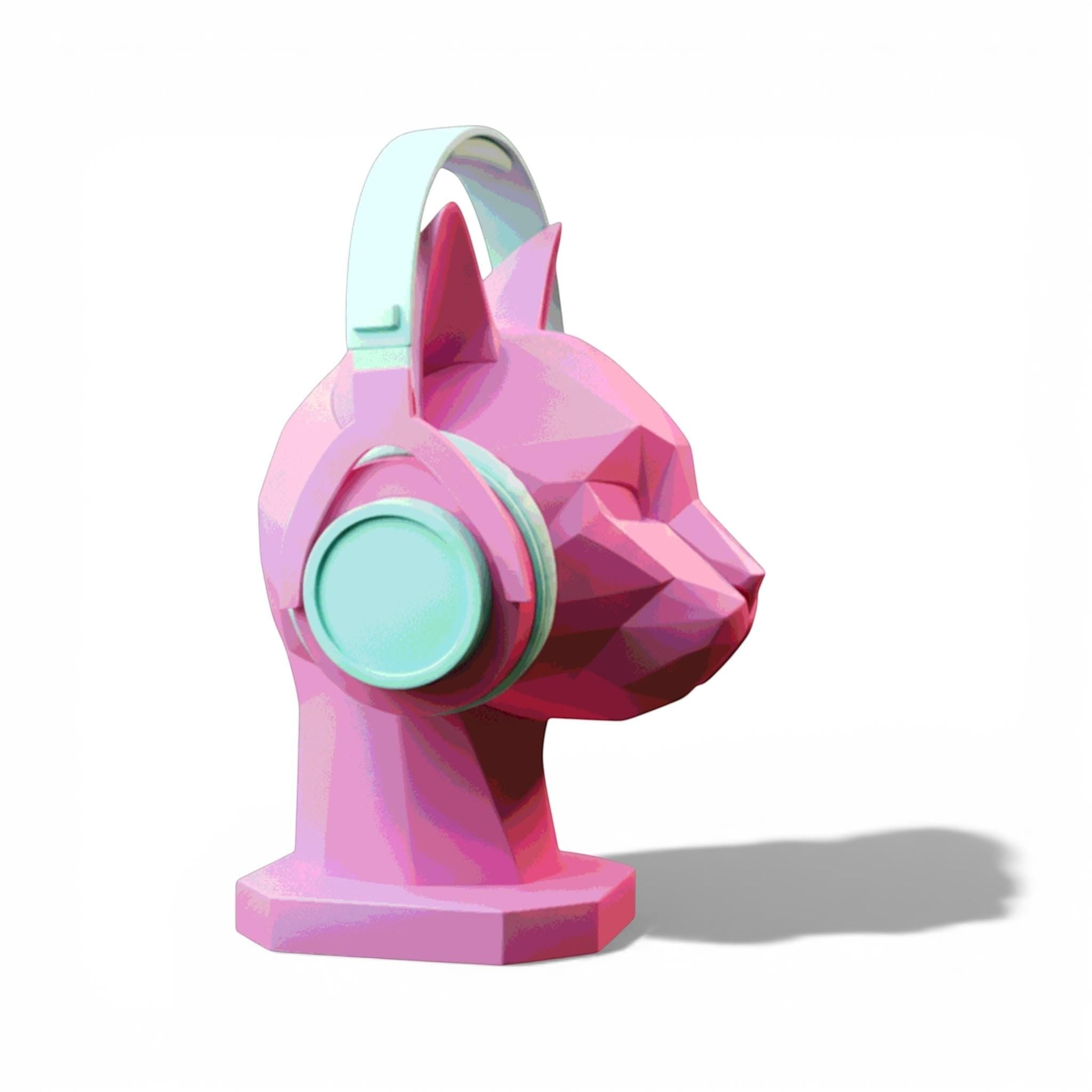 Cat Headphone Stand – Low-Poly 3D Printed Desk Decor – 3D printed headphone stand detail 11
