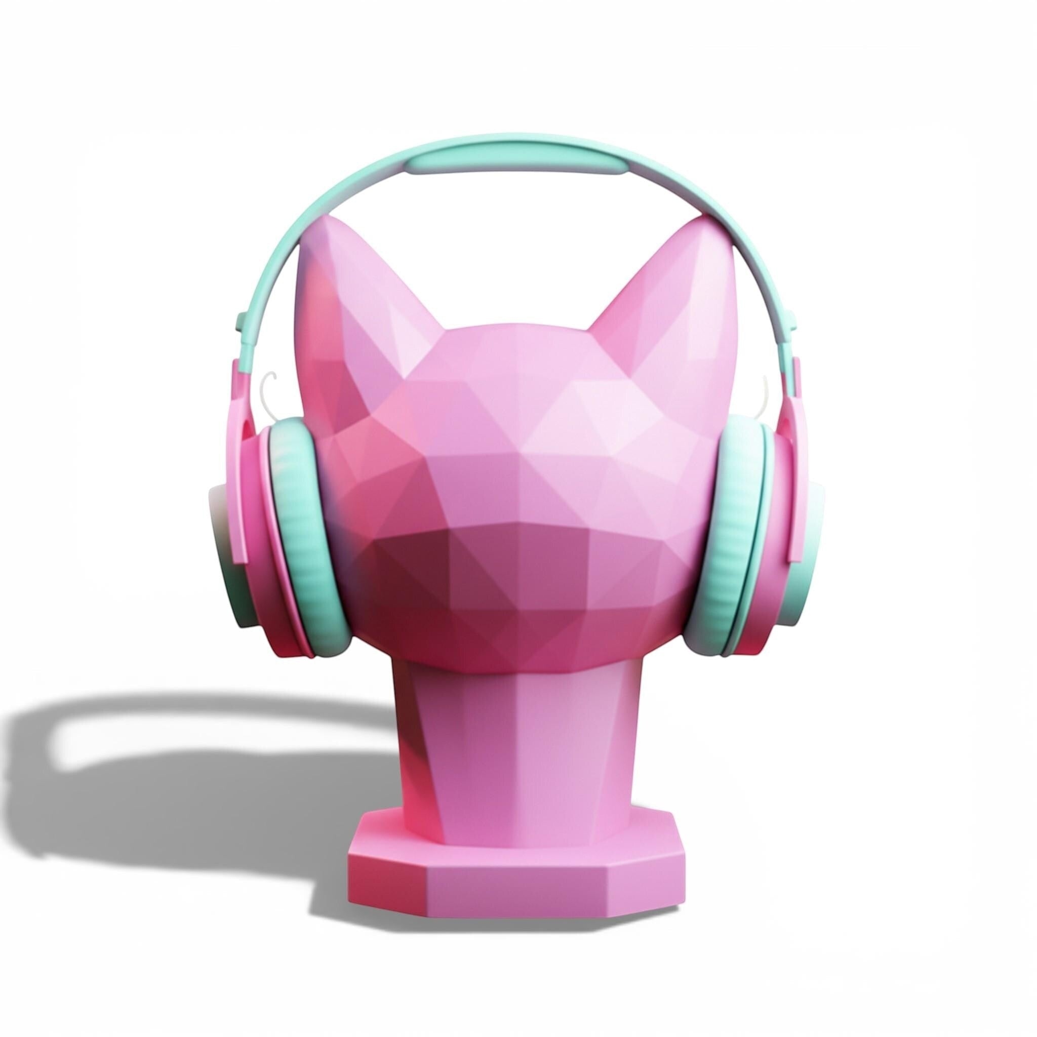 Cat Headphone Stand – Low-Poly 3D Printed Desk Decor – 3D printed headphone stand detail 14