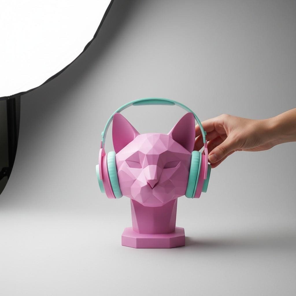 Cat Headphone Stand – Low-Poly 3D Printed Desk Decor – 3D printed headphone stand detail 6