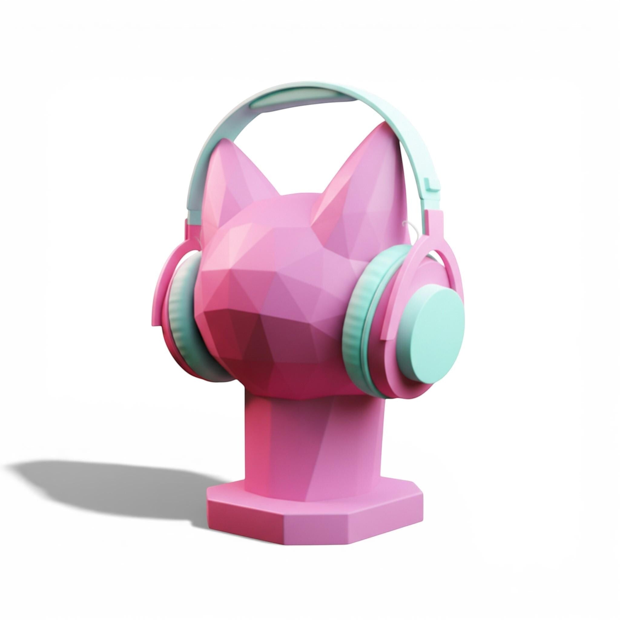 Cat Headphone Stand – Low-Poly 3D Printed Desk Decor – 3D printed headphone stand detail 9