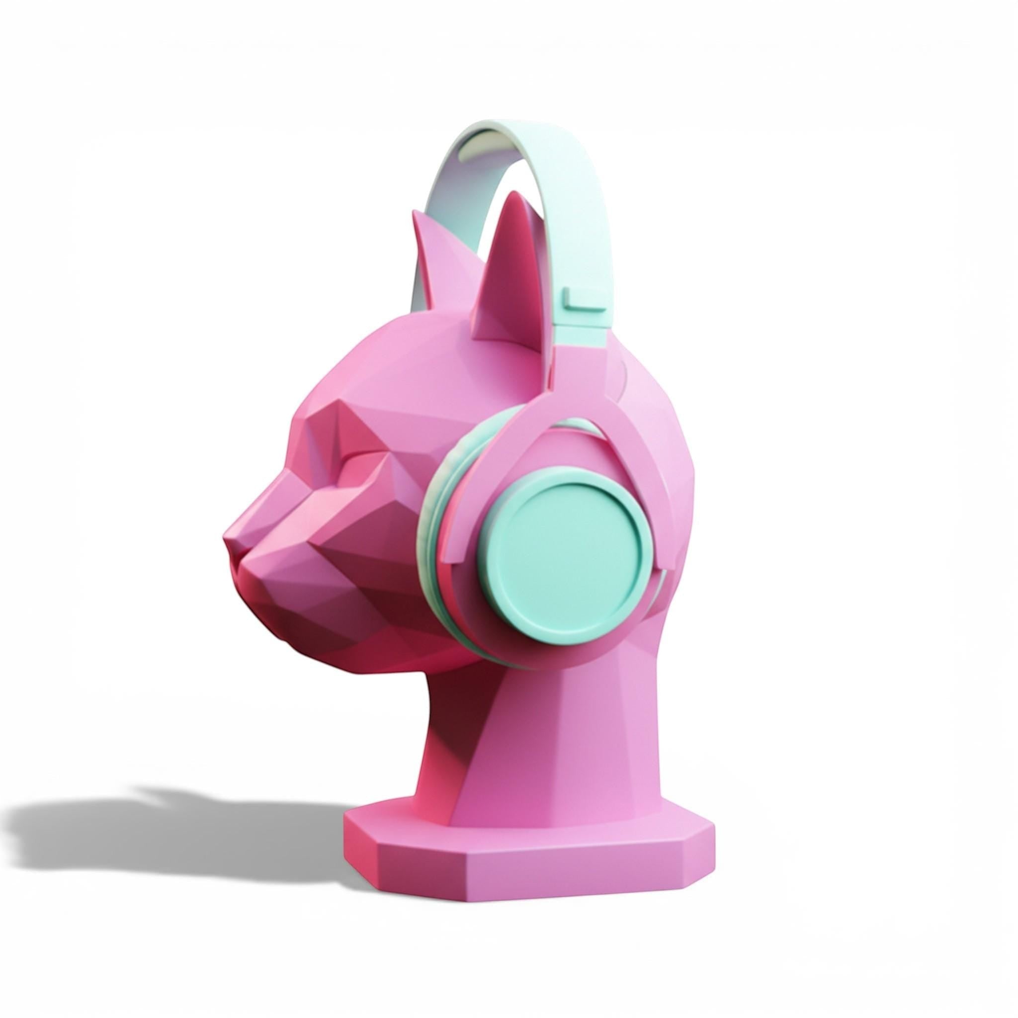 Cat Headphone Stand – Low-Poly 3D Printed Desk Decor – 3D printed headphone stand detail 10