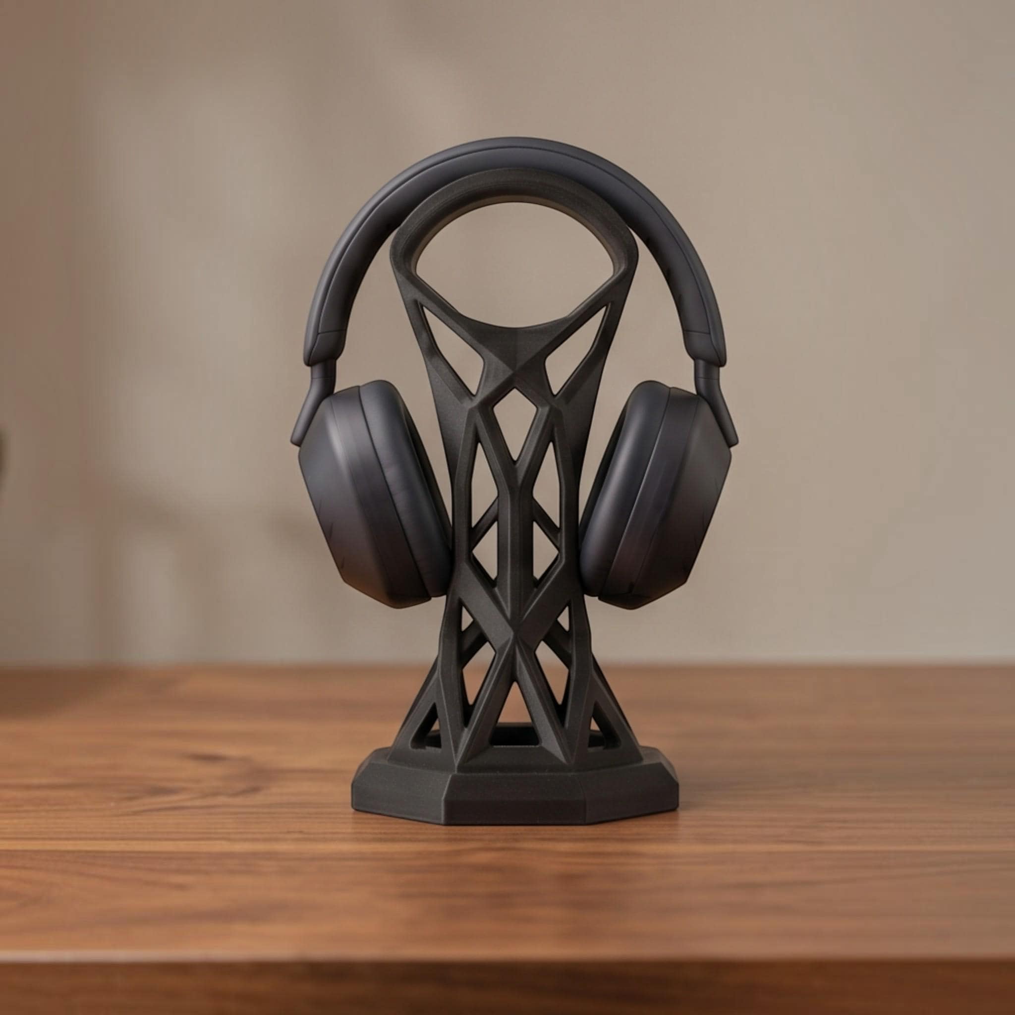 Cage Design Headphone Holder – 3D Printed Black Gaming Desk Stand – 3D printed headphone stand detail 3