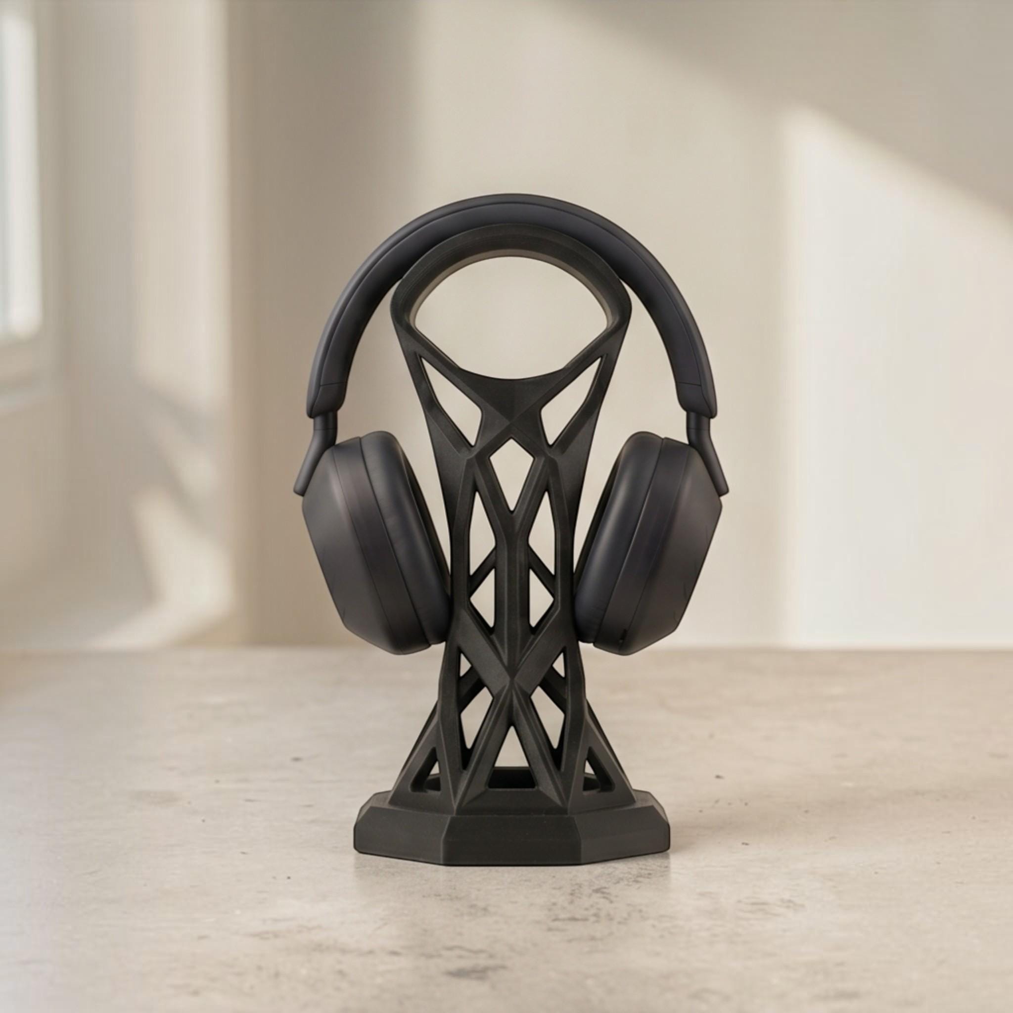 Cage Design Headphone Holder – 3D Printed Black Gaming Desk Stand – 3D printed headphone stand detail 4