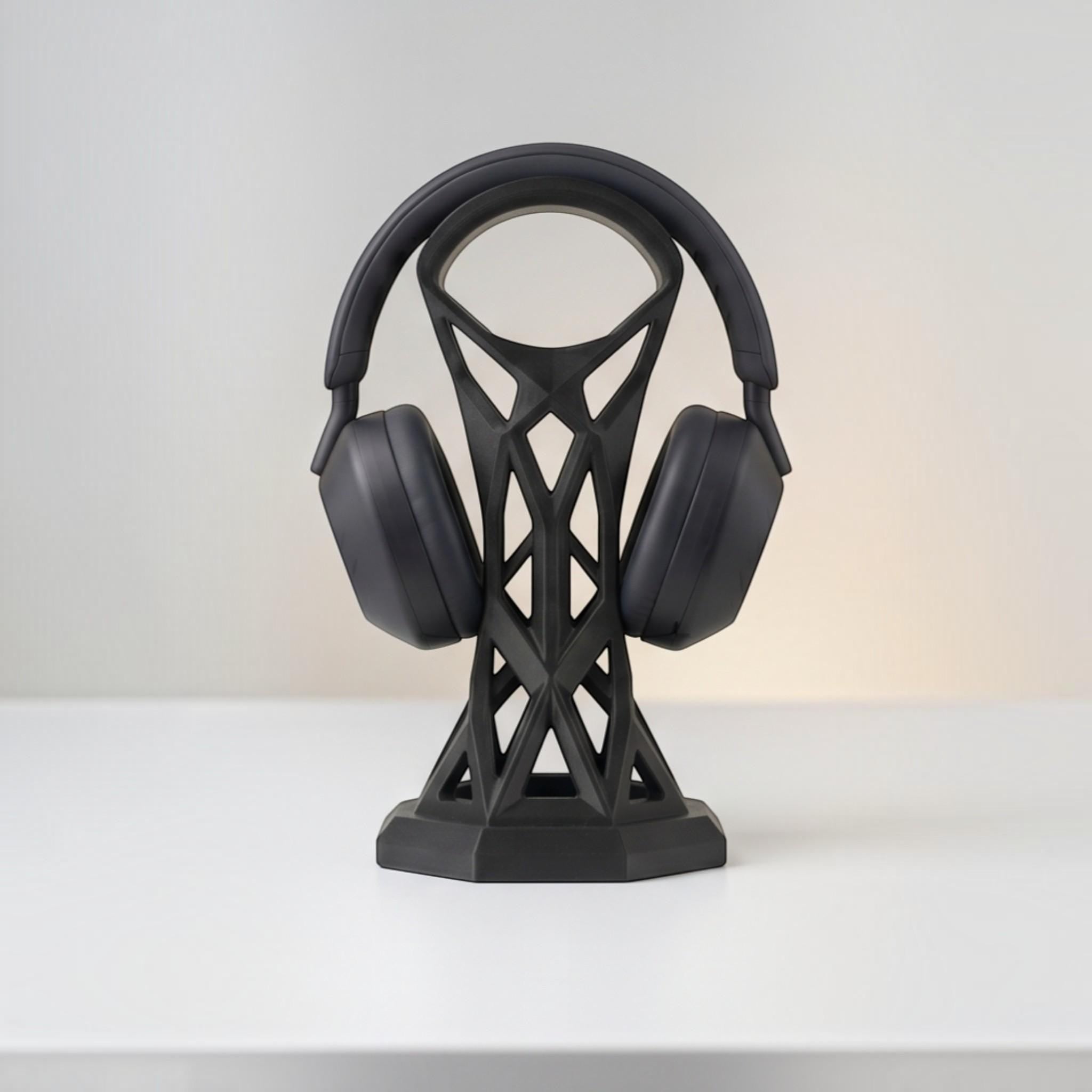 Cage Design Headphone Holder – 3D Printed Black Gaming Desk Stand – 3D printed headphone stand detail 5