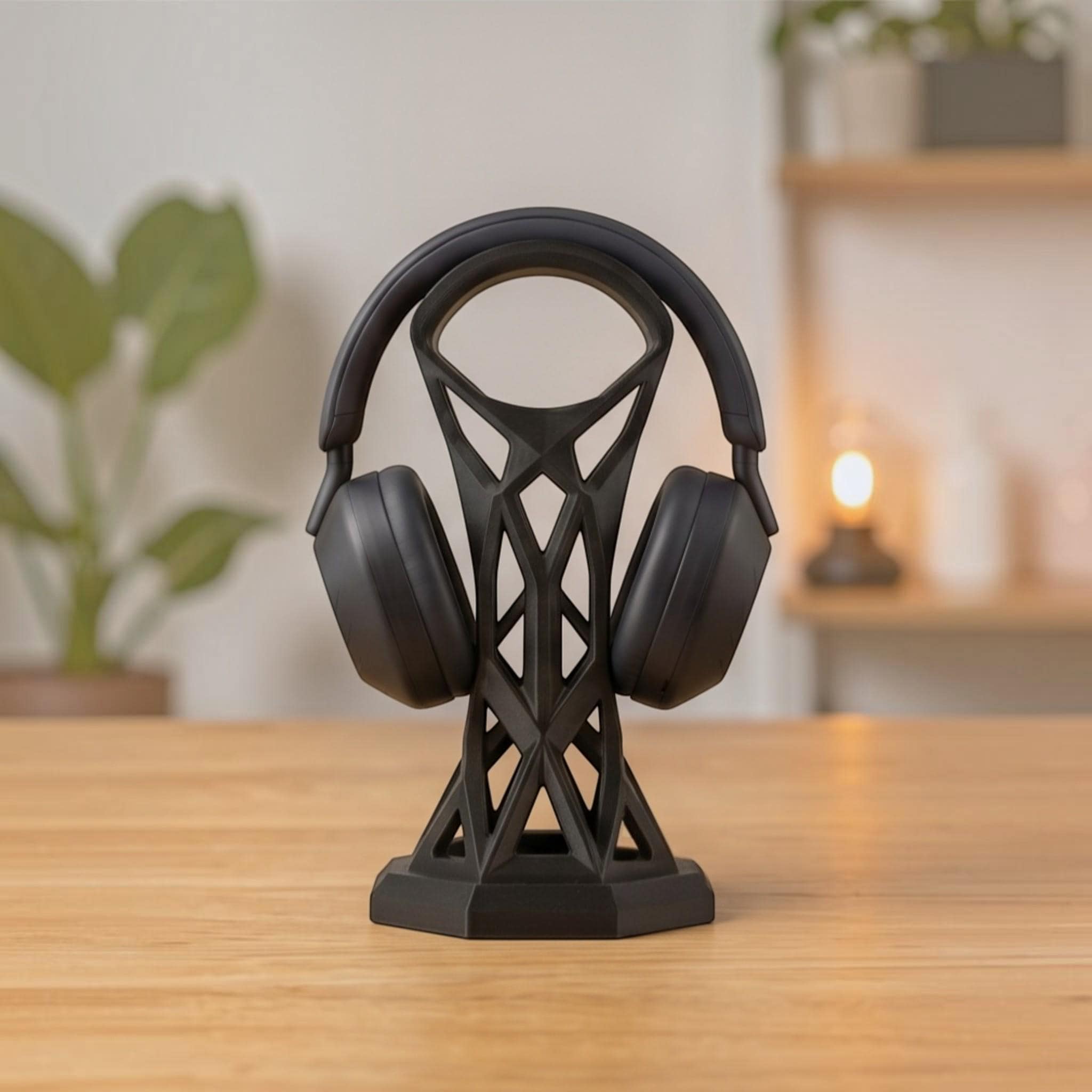 Cage Design Headphone Holder – 3D Printed Black Gaming Desk Stand – 3D printed headphone stand detail 6