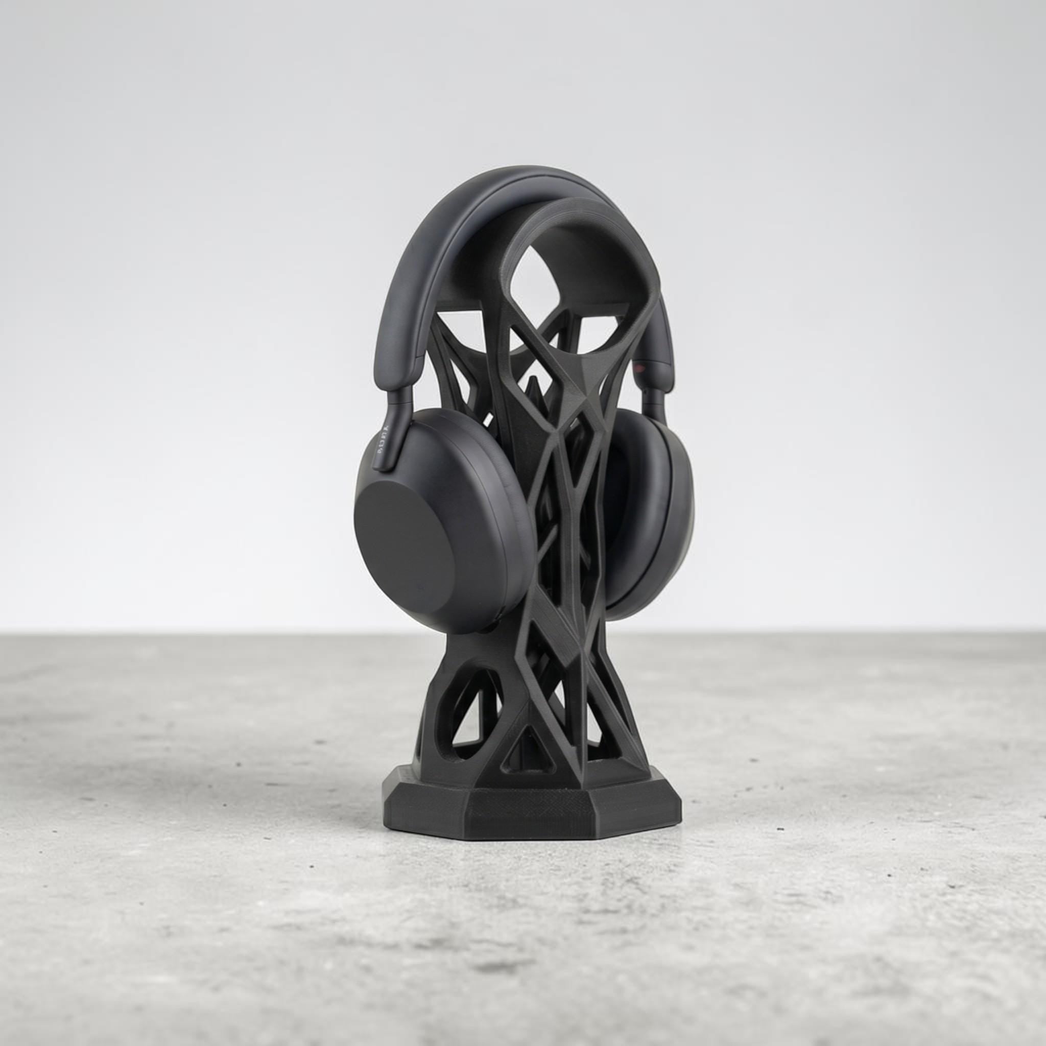 Cage Design Headphone Holder – 3D Printed Black Gaming Desk Stand – 3D printed headphone stand detail 7