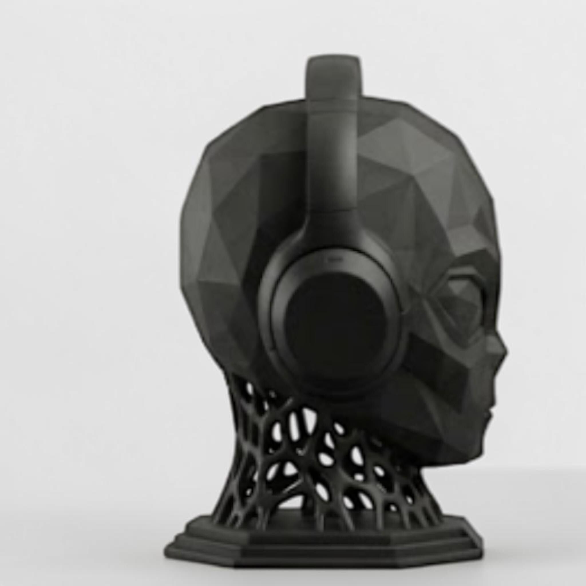 Alien Headphone Stand – Matte Black Extraterrestrial Desk Sculpture – 3D printed headphone stand detail 8