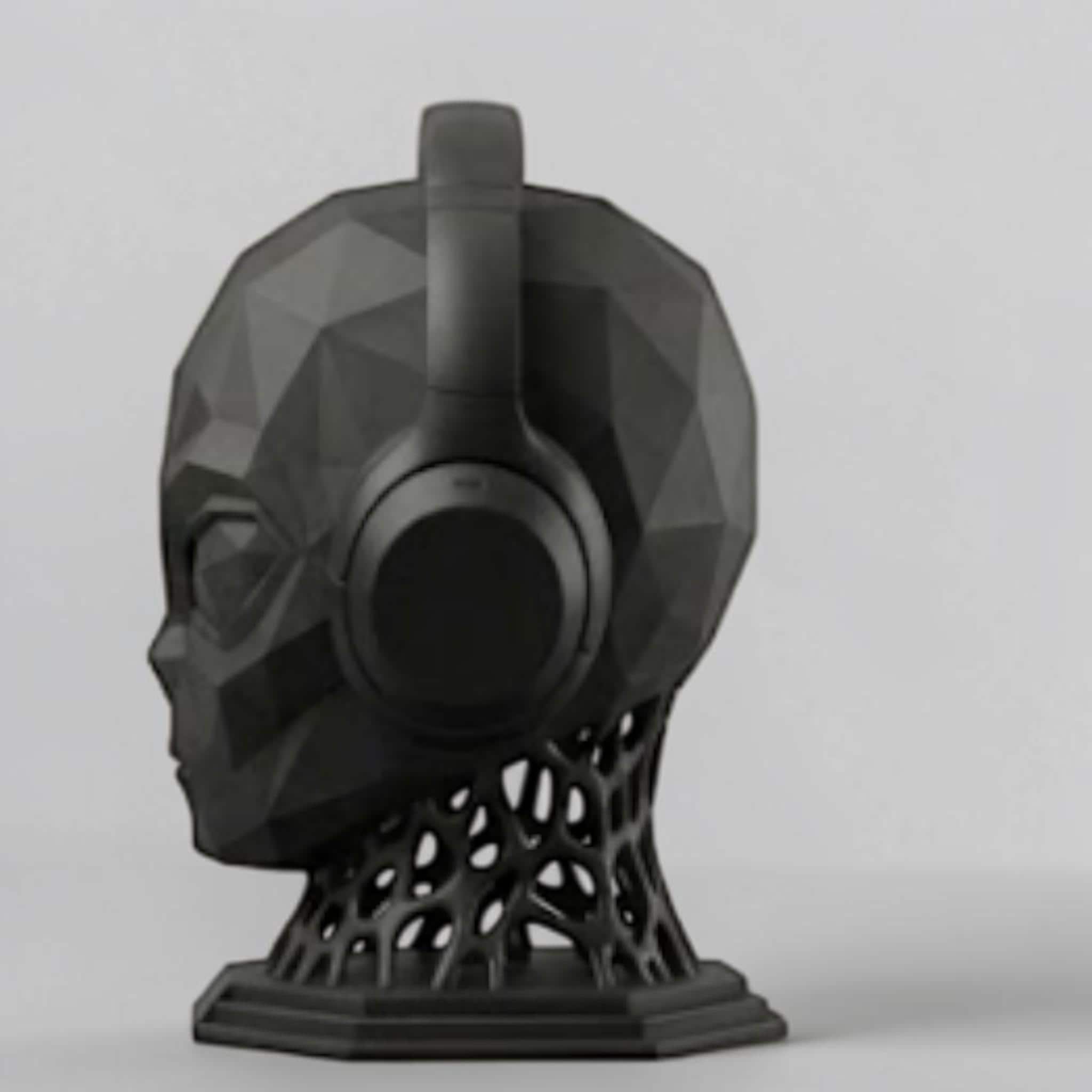 Alien Headphone Stand – Matte Black Extraterrestrial Desk Sculpture – 3D printed headphone stand detail 9