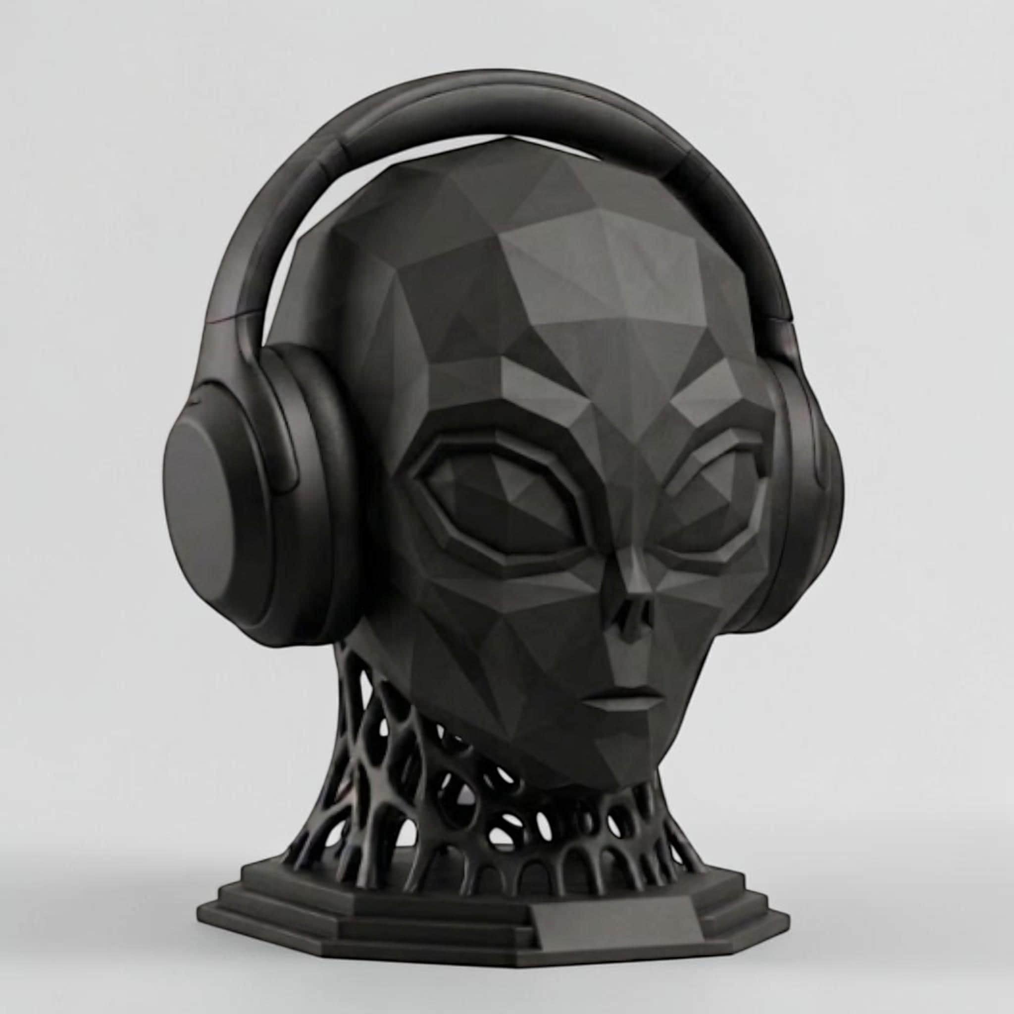 Alien Headphone Stand – Low-Poly Voronoi Neck, Sci-Fi Desk Accessory – 3D printed headphone stand detail 6