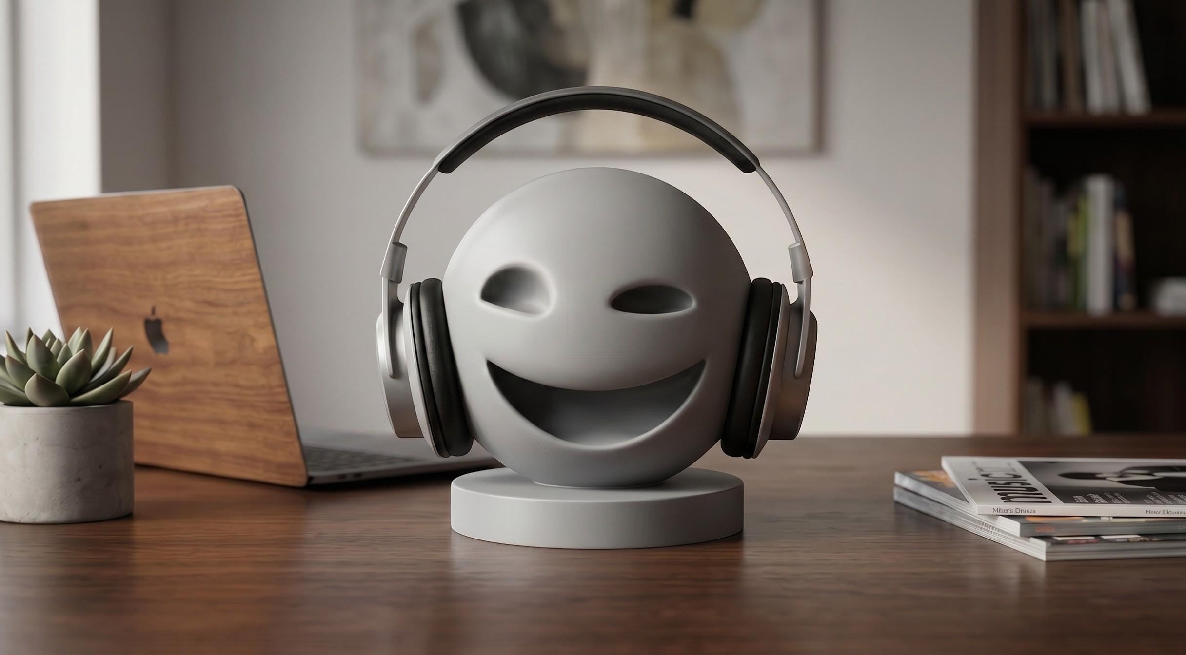 Smiley Headphone Stand – 3D Printed Minimalist Gaming Desk Organizer – 3D printed headphone stand detail 1