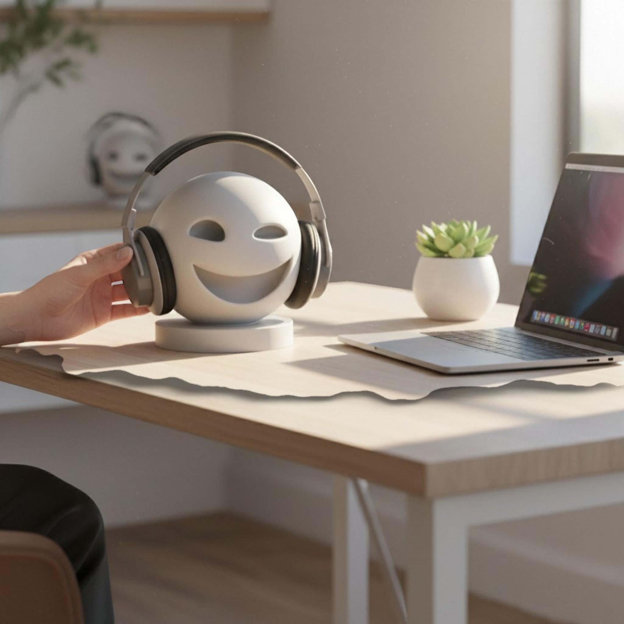 Smiley Headphone Stand – 3D Printed Minimalist Gaming Desk Organizer – 3D printed headphone stand detail 2