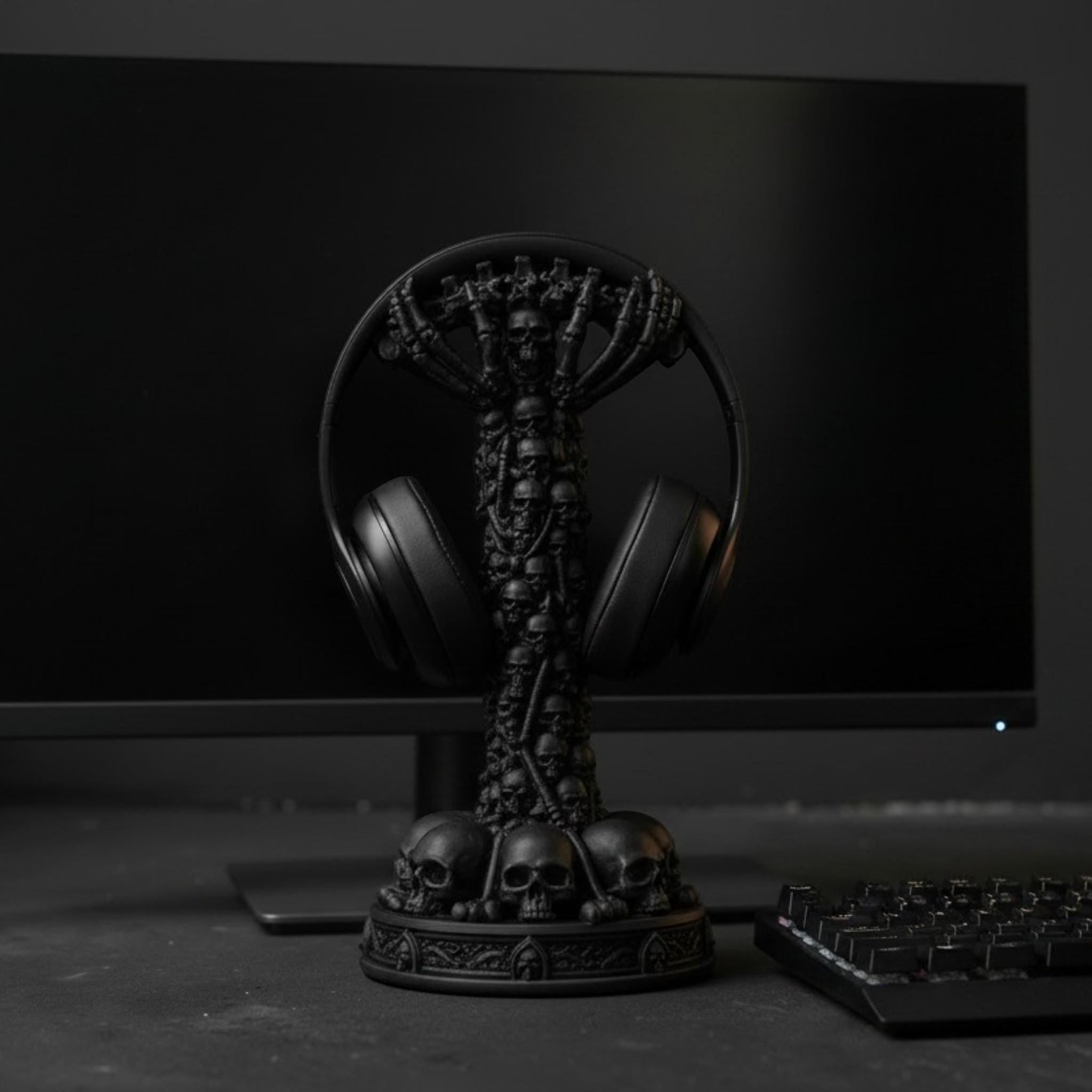 Skull Column Headphone Stand – Gothic Gaming Desk Decor – 3D printed headphone stand detail 11