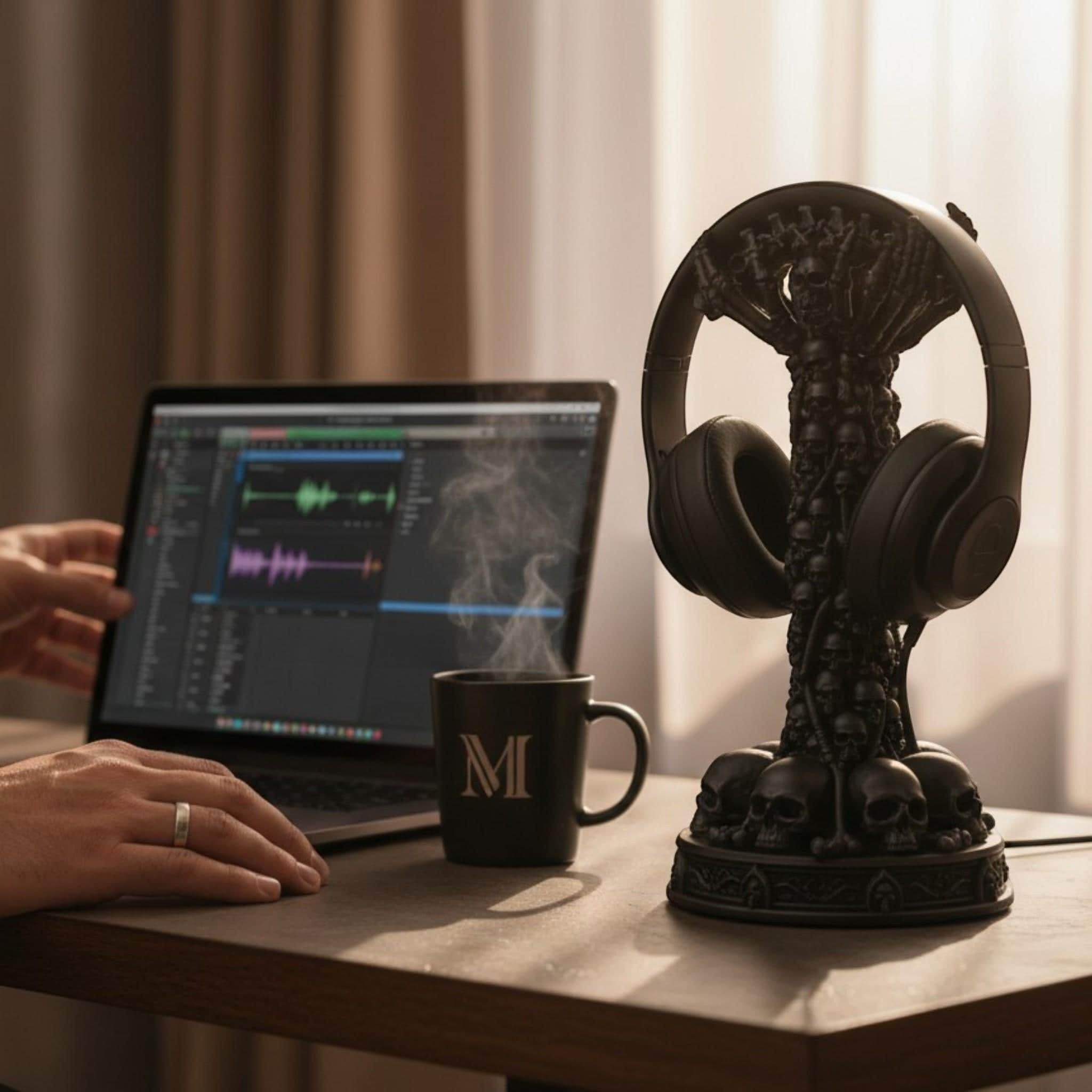 Skull Column Headphone Stand – Gothic Gaming Desk Decor – 3D printed headphone stand detail 5